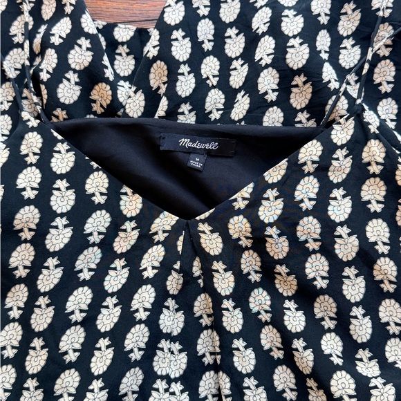 Madewell 100% Silk Medium Black and Cream Patterned Midi Dress - Picture 7 of 11